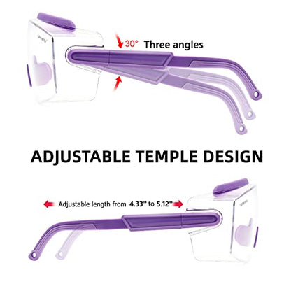 UKNOW Safety Goggles Over Glasses, Anti Fog Safety Glasses with Clear Wraparound Lens, ANSI Z87.1 Protective Eyewear - color: Lavender