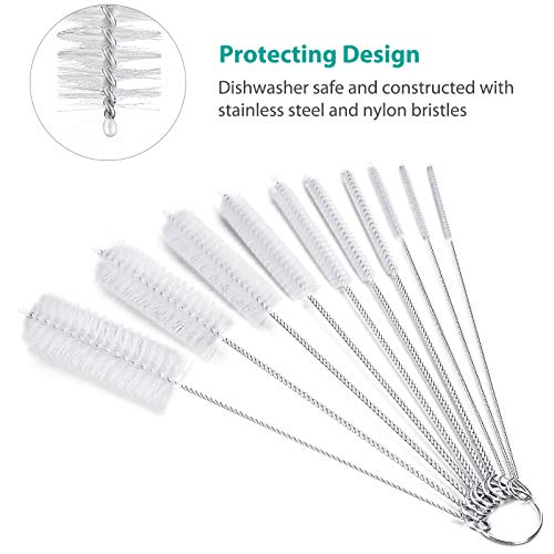CiaraQ Bottle Cleaning Brushes, 8 Inch Nylon Tube Brush Set, Cleaner for Narrow Neck Bottles Cups with Hook, Set of 10pcs. - color: White, size: 8.0 Inch (10pcs)