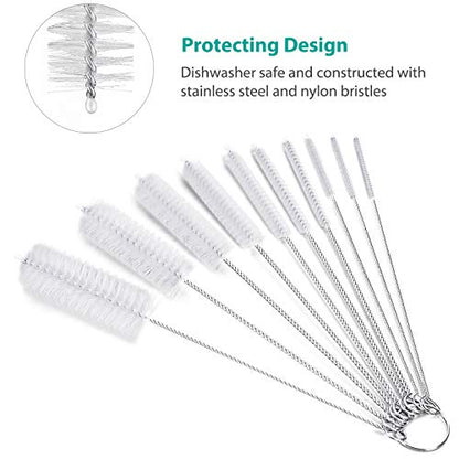 CiaraQ Bottle Cleaning Brushes, 8 Inch Nylon Tube Brush Set, Cleaner for Narrow Neck Bottles Cups with Hook, Set of 10pcs. - color: White, size: 8.0 Inch (10pcs)