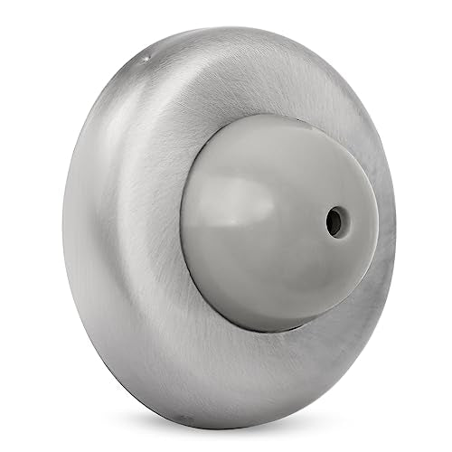 Convex Wall Door Bumper Stop Brushed Satin Nickel – 2-1/2” Outside Diameter Stainless Steel Cover with Bigger 1-1/4” Gray Rubber Bumper – Easy to Install with Screw - color: Convex-Satin Nickel, size: 1 Pack