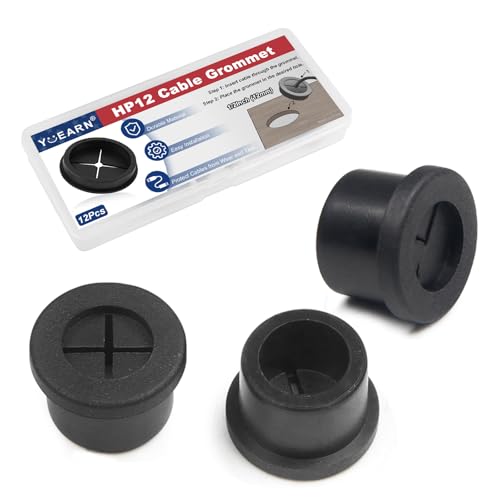 1/2 Inch Cable Grommet (12mm) – 12 Pcs Flexible Rubber Wire Covers for Desk, Charging Station, USB Cord Organizer (Black) - size: 12pcs1/2"(12mm)