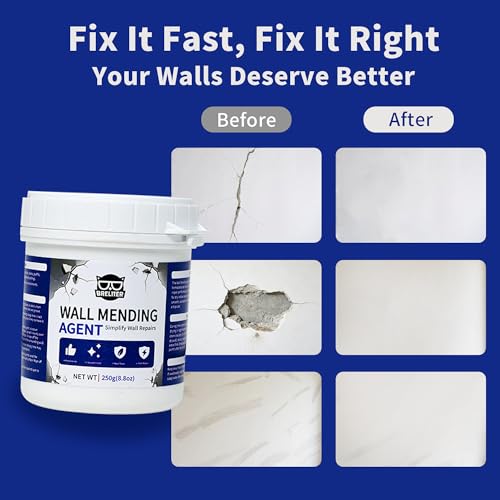 Breliter Drywall Patch Repair Kit - Premium All-in-One Repair Set (Patches/Scrapers/Sandpaper/Texture Sponge/Putty Knife) for Wall Holes, Cracks, Graffiti & Stains, Formaldehyde-Free, White (8.8oz)