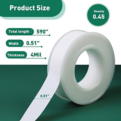 3 Roll Plumbers Tape, Teflon Water Pipe Sealing Tape, High-Density Thickening and Lengthen, High-Sealing Performance Waterproof Duct, Thread Seal, L 590 in x W 0.51 in. White - style: Extra Large 0.51in *3 Roll