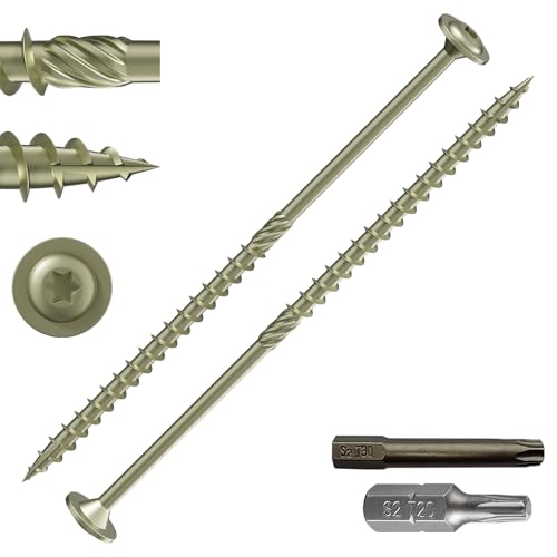 Wensilon (1 lbs)#14 x 7 Yellow Lag Screws, Structural Wood Screw, Heavy Duty Construction Screw, Rust Resistant, Washer Head, Black Coated Exterior Wood Screws, Star Drive with Bit - color: Yellow, size: #14 x 7"