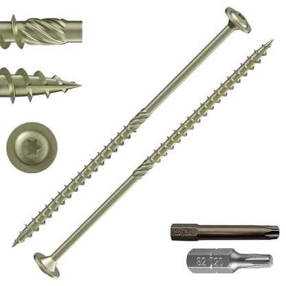 Wensilon (1 lbs)#14 x 7 Yellow Lag Screws, Structural Wood Screw, Heavy Duty Construction Screw, Rust Resistant, Washer Head, Black Coated Exterior Wood Screws, Star Drive with Bit - color: Yellow, size: #14 x 7"