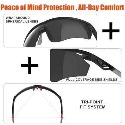 Polarized Sports Sunglasses for Men Women,Wrap Around Sun Glasses for Running Cycling Baseball Fishing Golf Hiking - color: Black