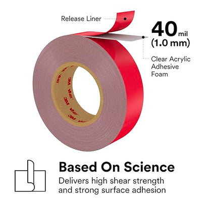 3M VHB Heavy Duty Mounting Tape 4910, Clear, 0.625 in width x 5 yd length (1 Roll)