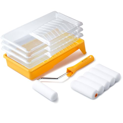 Voomey 11 Pack 4 Inch Paint Roller Kit, 4" Mini Paint Roller Kit with Small Foam Paint Roller Covers, Disposable Plastic Liners & Roller Frame, for Home Decor, Walls and Furniture Painting - size: 4 Inch Mini Paint Roller Kit 11 Pack