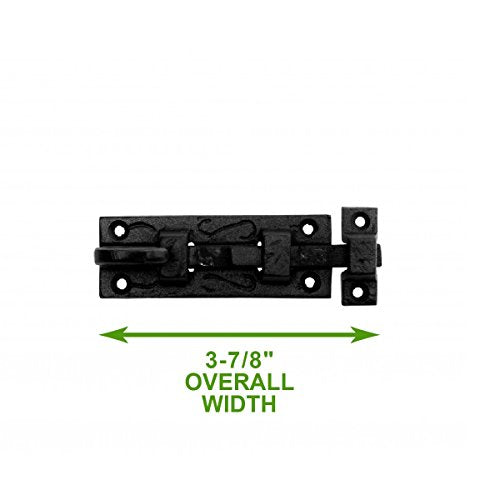 Renovators Supply Manufacturing Door Lock Latch 3.8 in. Black Wrought Iron Pig Tail Tip Styled Slide Bolt Latch with Mounting Hardware - size: Pack of 1, style: 3.88 inch - Curled Tail