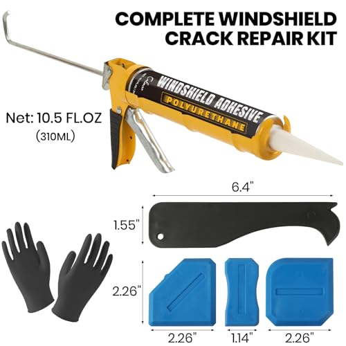 Calvana Urethane Windshield Adhesive 310ml and Caulk Gun Kit, Automotive Polyurethane Sealant, Hand Caulking Guns, Car Glass Chip & Crack Repair Kit with Sealant Tools Grout Scraper, Black