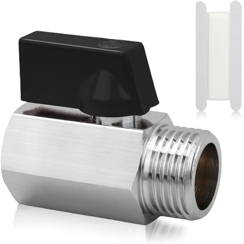 1/2" Brass Mini Ball Valve with PTFE Sealing Tape, NPT Thread Female and Male Shut-Off Valves, Hot Water Drain Valve for RV or Trailer Water Heater Maintenance (Black) - color: Black