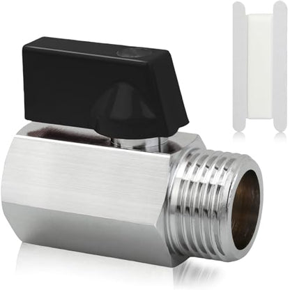 1/2" Brass Mini Ball Valve with PTFE Sealing Tape, NPT Thread Female and Male Shut-Off Valves, Hot Water Drain Valve for RV or Trailer Water Heater Maintenance (Black) - color: Black