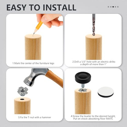 14pcs 1/4” Thread Furniture Leveling Feet, Adjustable Furniture Levelers Feet with T-nuts for Tables Cabinets Chairs Stool Legs Adjusting - color: With Screws