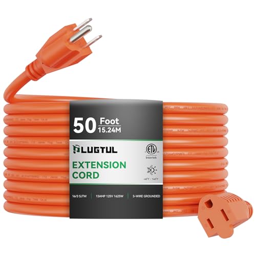 Outdoor Extension Cord 50 FT Waterproof, 16/3 Gauge Heavy Duty 3 Prong Extension Cord, 13A 1625W SJTW, ETL Listed, Great for Garden and Home, Orange - size: 50FT