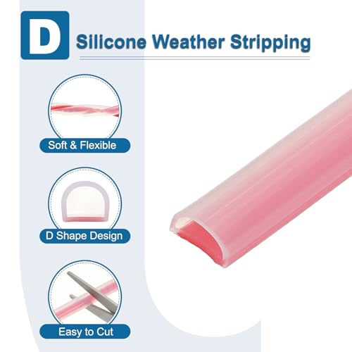 PATIKIL Silicone Weather Stripping Door Seal, 19.7 ft D Shape Weather Stripping Self Adhesive Door Seal Strip for Door Frame, Window Sealing, Large Gap, 15/32" Wx5/128 Tx15/64 H, Clear/Red - size: 19.7 ft Long, 15/32"Wx5/128"Tx15/64"H