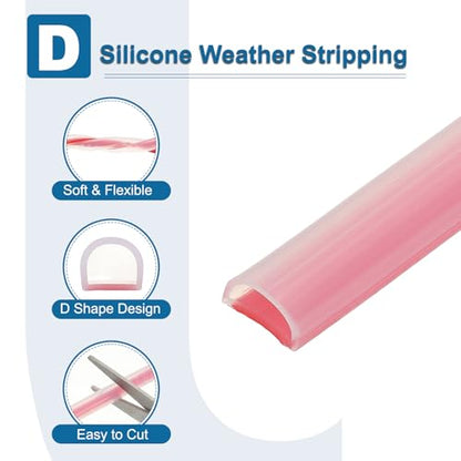 PATIKIL Silicone Weather Stripping Door Seal, 19.7 ft D Shape Weather Stripping Self Adhesive Door Seal Strip for Door Frame, Window Sealing, Large Gap, 15/32" Wx5/128 Tx15/64 H, Clear/Red - size: 19.7 ft Long, 15/32"Wx5/128"Tx15/64"H