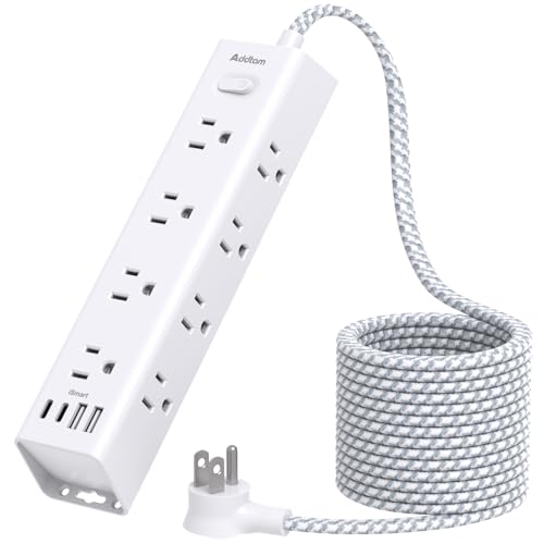 Addtam Power Strip Surge Protector with 12 AC Outlets & 4 USB Ports, 5FT Extension Cord, Flat Plug, Wall Mount, 1050J Overload Protection, Desk Charging Station for Home Office, ETL Listed, White - color: White, size: 5FT