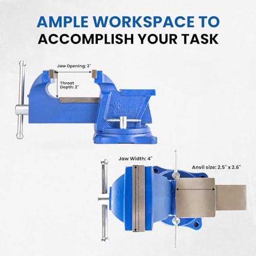 Forward General Purpose Bench Vise 4 Inch Ductile Iron Home Vice with Swivel Base and Anvil, 4" Jaw Width, 3" Max Opening - size: 4 Inch