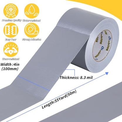 4 Inch Silver Duct Tape - 4 Pack Heavy Duty Duct Tape, Totals 220 Yards, 8.3 mil Thickness, Strong, Flexible, No Residue, All-Weather and Tear by Hand - for Repairs, Industrial, Professional Use - color: Gray, size: 4inch x 220 yards