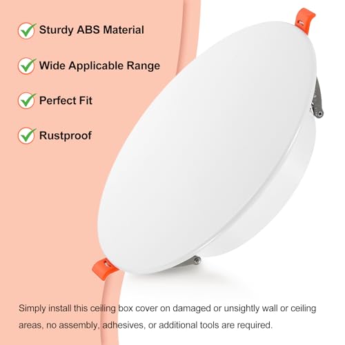 9-Inch Spring Mount Ceiling Cover Plates, Recessed Light Trim Wall, Downlight Hole Cap Decorative Panel with Buckle Fit 6.9-9inch Round Hole Ceiling Openings, White 1 Pack - size: Fit: 6.9-9inch