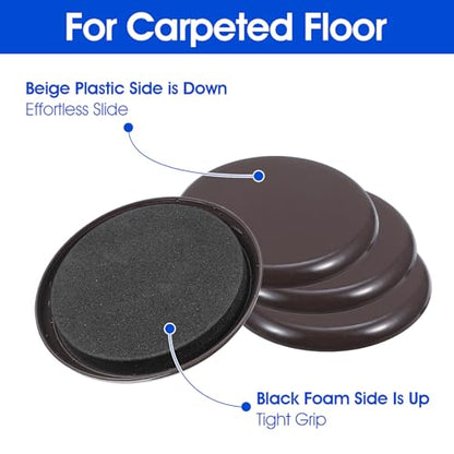 8 PCS Furniture Sliders for Carpet, Round Plastic Moving Slider, 3.5 Inch Furniture Sliders for Hardwood Floors on Carpet Protectors(Brown) - style: Round