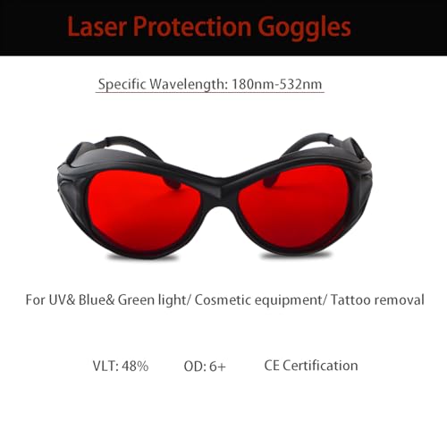 2-Pack OD6+ Laser Safety Goggles for 532nm & Blue Lasers - 180-532nm Wavelength Protection for 405nm, 445nm, 450nm, 473nm, Professional Glasses for Engraving Machines - color: Red-2pc