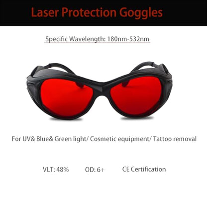 2-Pack OD6+ Laser Safety Goggles for 532nm & Blue Lasers - 180-532nm Wavelength Protection for 405nm, 445nm, 450nm, 473nm, Professional Glasses for Engraving Machines - color: Red-2pc