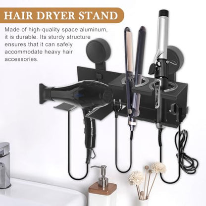 Hair Dryer Holder, Bathroom Hair Accessories Tools Organizer Wall Mounted, Blow Dryer Hanger for Curling Iron, Straightener(Grey)