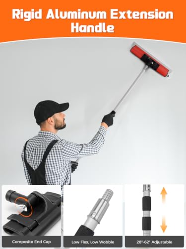 AZUNO Drywall Skimming Blade Set| 10,24,32 Inch Stainless Steel Skimming Blades| 27"-60" Extension Handle, Compound Roller & Putty Knife for Wall & Ceiling Finishing - size: 10+24+32 inch