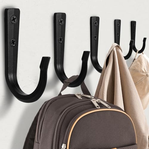 10Pcs Large Size Heavy Duty Wall Hooks, Coat Hooks, Wall Hooks for Hanging Pans, Backpacks, Coats, Garage Items (Black) - color: 10pack-black, size: Extra-large