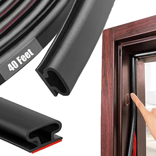 Black Rubber Weather Stripping Door Seal Strip, D Shape Door Weather Seal Strip, Self-Adhesive Soundproofing Frame Insulation Tape for Doors Frame/Window Seal,Blocks Cold Drafts Noise - color: Black, size: 40 Feet