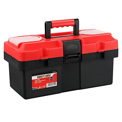 MAXPOWER Small Tool Box, 14-inch Plastic Tool Boxes with Handle, Removable Tray with Dual Lock Secured, Red Toolbox for Home - style: 14" red