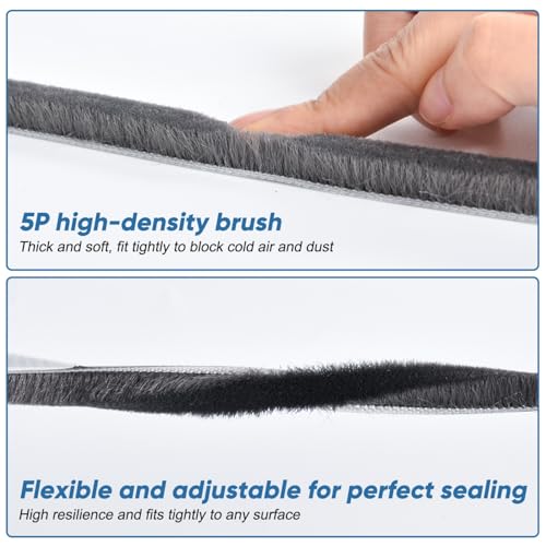 YoleShy 33 Ft Brush Weather Stripping Door Seal Strong Self-Adhesive Weather Stripping Window Seal Soundproofing Windproof Dustproof 0.35 in Wide x 0.35 in Thick, Grey - size: 0.35 x 0.35 inches
