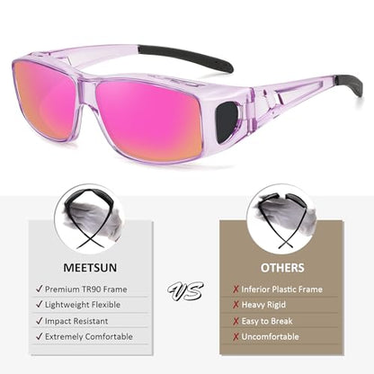 MEETSUN Fit Over Glasses Sunglasses for Men Women,Wrap Around Sunglasses Polarized UV400 Protection - color: (Z1)-clear Purple-purple Pink Mirror Lems