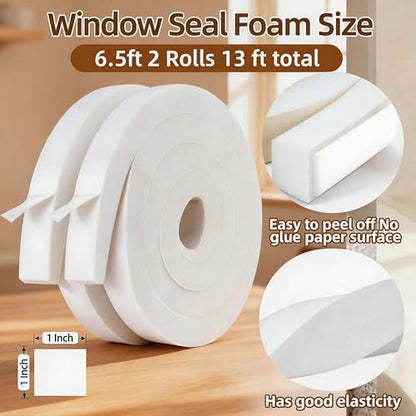 Air Conditioner Foam-2 Rolls, 1 Inch Wide X 1 Inch Thick Total 13 Feet Long, Open Cell Foam Insulation Weather Seal (6.5ft x 2 Rolls) - color: White, size: 1" (W) x 1" (T) x 13' (L)
