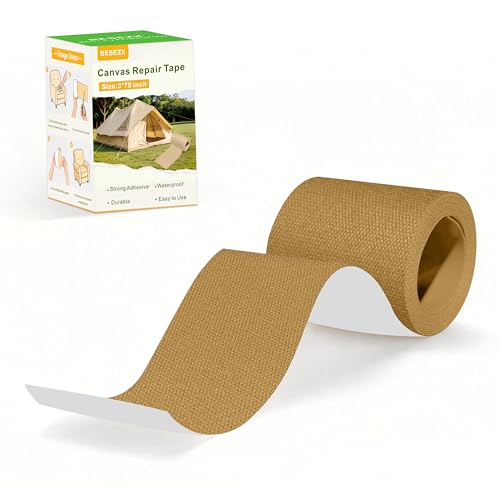 Besezx Canvas Repair Tape,Outdoor Gear Patch, 3x79 Inches,Waterproof Self-Adhesive Fabric Repair Tape for Repairing Boat Covers,Sun Shades,Sofas,Tents,Lounge Chairs,Awnings (Flaxen) - color: Flaxen, size: 3*79 inch
