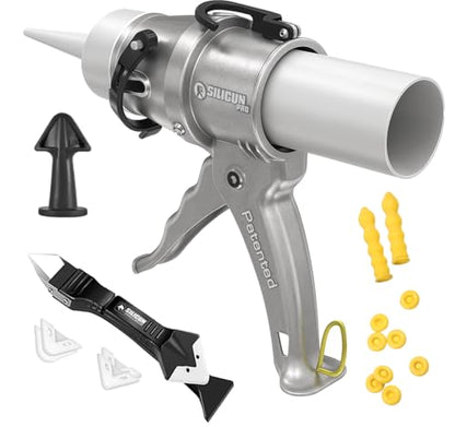 SILIGUN™ PRO Compact 24:1 Caulking Gun - No Drip Caulk Gun - Patent Design - Lightweight Aluminum Frame - Works with all 10 oz Tubes (SILIGUN PRO Complete Kit) - color: Siligun Pro Complete Kit