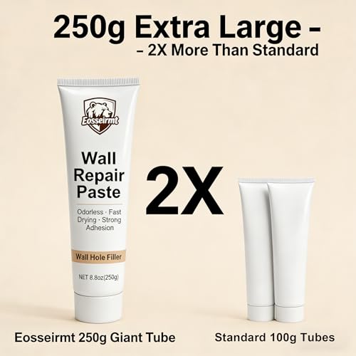 Wall Repair Paste – 2 Pack 250g (500g Total) Spackle for Nail Holes and Cracks, Zero VOC Odorless Wall Filler with 2 Inch Patches, Scraper, Sandpaper, Gloves, Fast Drying Paintable Compound