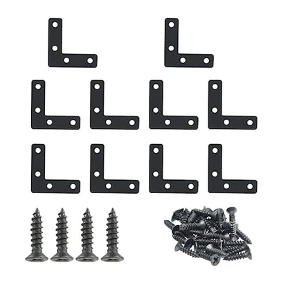 Hordion 10Pcs 2 x 2 Inch L Bracket Corner Brace (50 X 50mm), Iron Flat Corner Bracket Heavy Duty, Metal L Shaped Bracket Support Brace, Right Angle Bracket Repair Plates with Screws - size: 2" x 2" (Black), style: L-Shape
