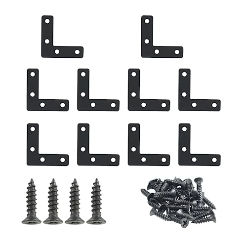 Hordion 10Pcs 2 x 2 Inch L Bracket Corner Brace (50 X 50mm), Iron Flat Corner Bracket Heavy Duty, Metal L Shaped Bracket Support Brace, Right Angle Bracket Repair Plates with Screws - size: 2" x 2" (Black), style: L-Shape