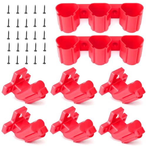 Tool Holders and Battery Holder Compatible with Milwaukee M12 12V Electric Drill Tools Storage Wall Mount Red Plastic Hanger for Shelf, Work Van or Toolbox with 22 Screws