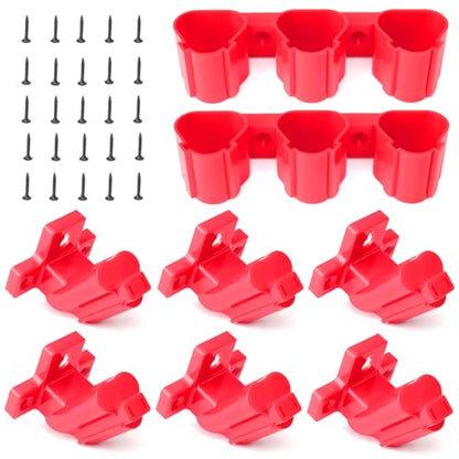 Tool Holders and Battery Holder Compatible with Milwaukee M12 12V Electric Drill Tools Storage Wall Mount Red Plastic Hanger for Shelf, Work Van or Toolbox with 22 Screws