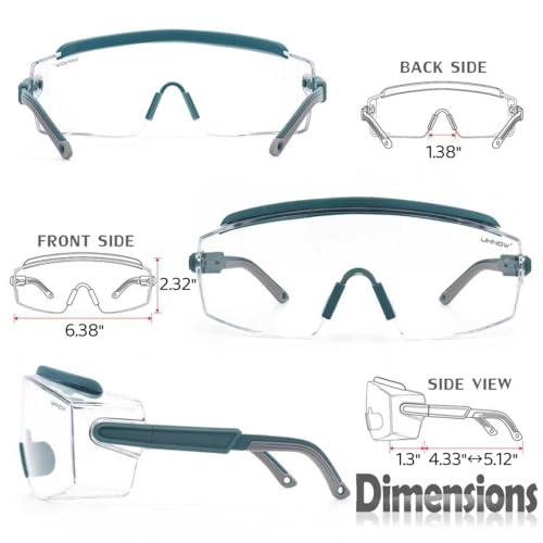 UKNOW Safety Goggles Over Glasses, Anti Fog Safety Glasses with Clear Wraparound Lens, ANSI Z87.1 Protective Eyewear - color: Peacock Teal