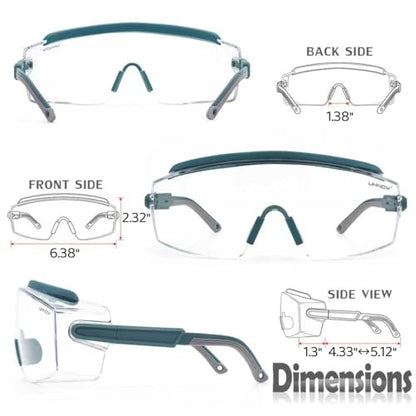 UKNOW Safety Goggles Over Glasses, Anti Fog Safety Glasses with Clear Wraparound Lens, ANSI Z87.1 Protective Eyewear - color: Peacock Teal