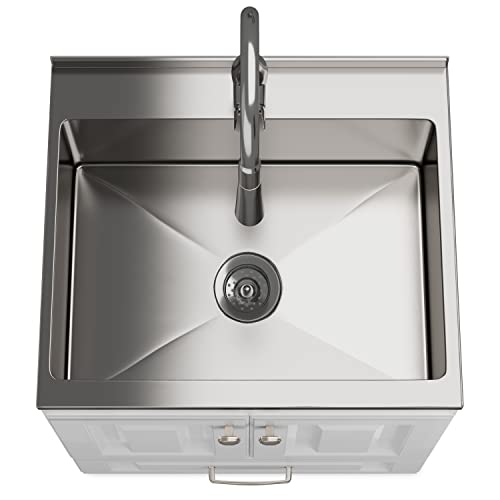 SIMPLIHOME Lawrence All-in-One 24 inch Wide Utility Sink and Laundry Cabinet in Pure White Finish, Transitional Stainless Steel Sink Cabinet for Laundry Rooms with High-Arch Brushed Nickel Faucet - size: 24 inch