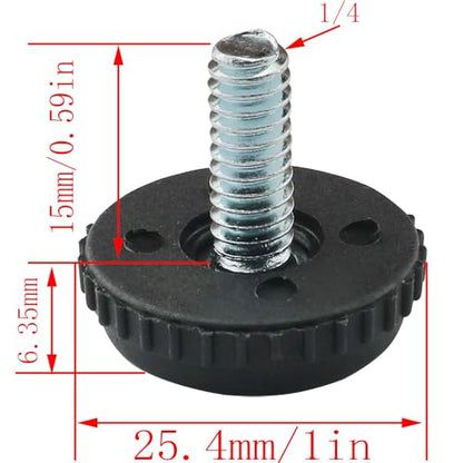CHENJIN 20pcs Adjustable Feet 1/4 Rubber Head Screws Threaded Leveler for Table Chairs Cabinet Legs