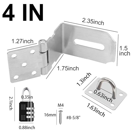 2Pcs Door Locks Hasp Latch,4 Inch 90 Degree 304 Stainless Steel Safety Packlock Clasp Hasp Lock Latch,Hinge Lock Padlock with Screws for Gates,Doors,Cabinets, Closets and More - style: 4INCH with CODE LOCK