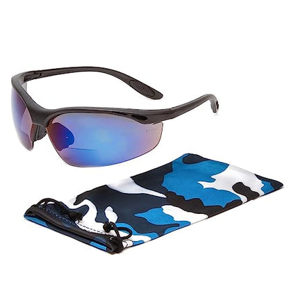 Calabria 91348 BIFOCAL Safety Glasses Z87 Impact Rated Black & Blue Mirror +1.50 - color: Blue Mirror With Pouch