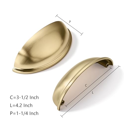 khtumeware 2 Pack 3-1/2" Drawer Pulls Brushed Brass Cabinet Cup Pulls Kitchen Hardware Cabinet Handles Drawer Handles Knobs 3.5 inch Hole Center - color: Brushed Brass, size: 3-1/2"(89mm) Hole Center, style: 2-pack
