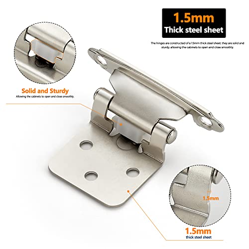 Ravinte 2 Pack 1 Pairs 1/2 Inch Overlay Cabinet Door Hinges Kitchen Satin Nickel Semi-Concealed Face Mount Self-Closing Cabinet Hinges with Bumpers & Screwdriver - size: 1/2 inch Overlay